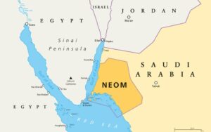Bayut image of Where The Line is being built and the location of Neom