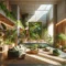 A cozy living room filled with lush indoor plants, natural wood furniture, and sunlight streaming through large windows, embodying the essence of Biophilic Interior Design.